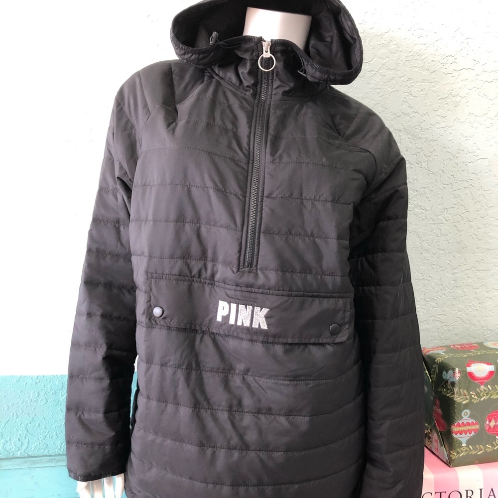 Victoria’s Secret Pink Puffer Hoodie Jacket Black